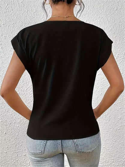 V-neck T-shirt with Draped Front