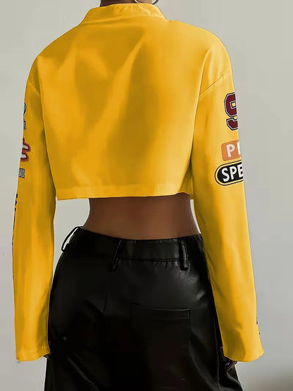 Bomber jacket with graphic text