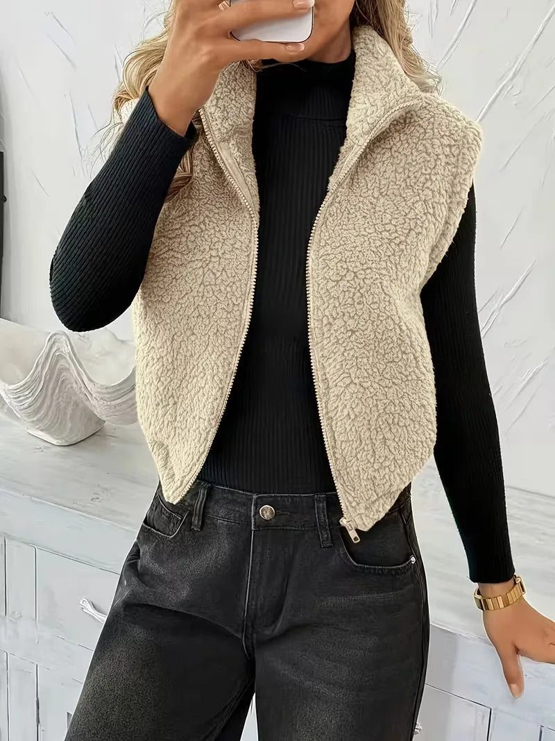 Zipped Gilet with Faux Shearling