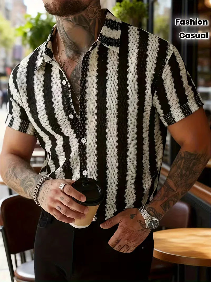 Short Sleeve Shirt with Vertical Stripes