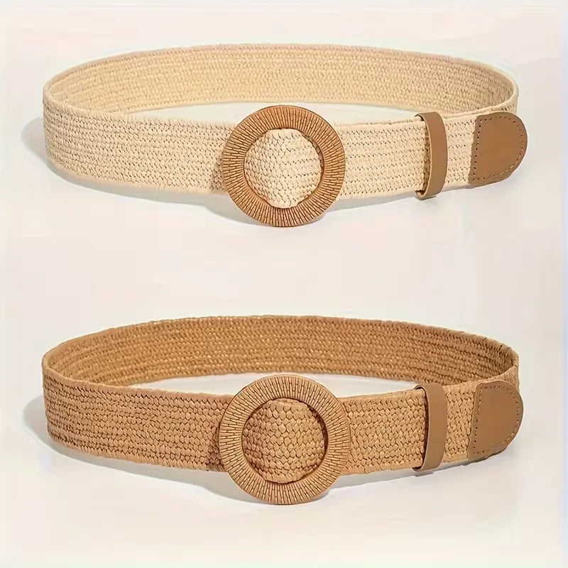 Wide belt with round buckle