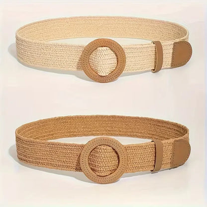 Wide belt with round buckle