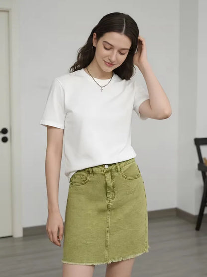 Denim skirt with high waist