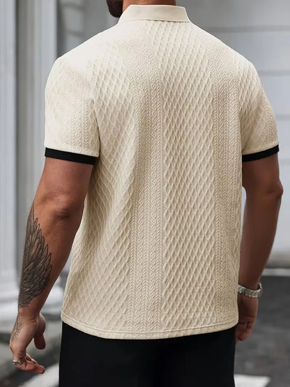 Polo with V-neck and jacquard pattern
