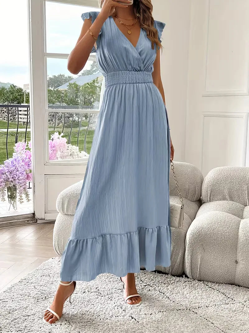 Evening Dress with V-Neck and Tiered Skirt