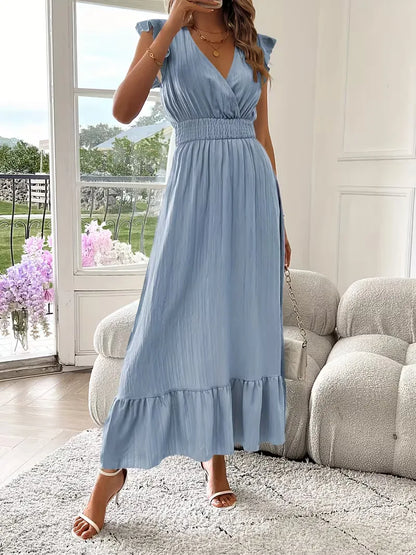 Evening Dress with V-Neck and Tiered Skirt