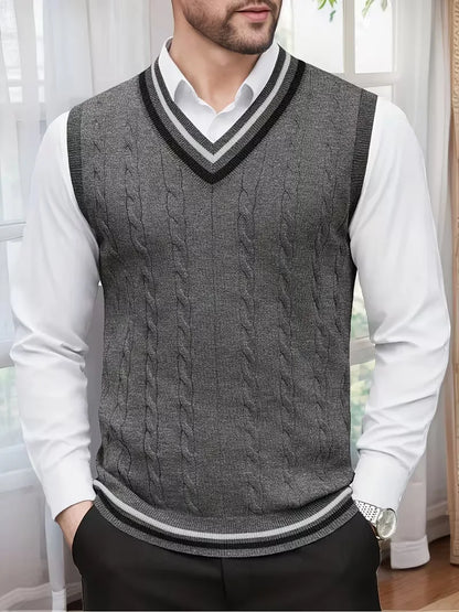 Sleeveless Knitted Waistcoat with V-Neck