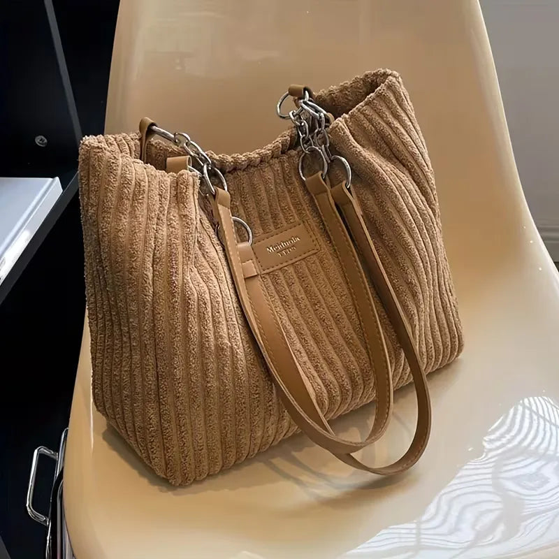 Shoulder Bag with Ribbed Texture