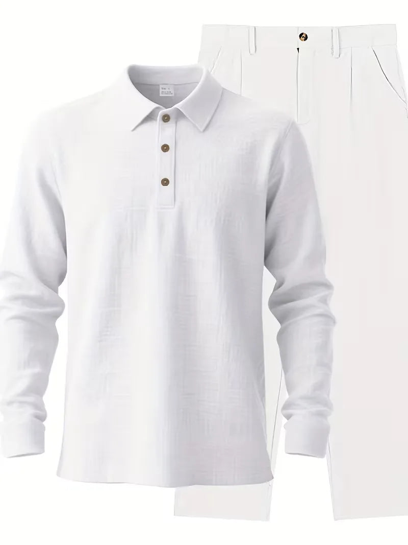 Linen suit with mandarin collar