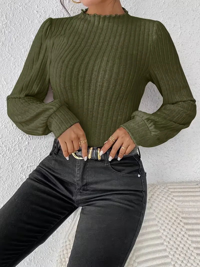 Rib-knit bodysuit with long sleeves