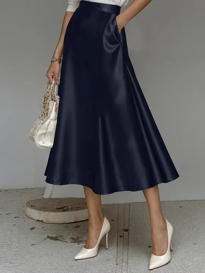 Satin Midi Skirt with High Waist
