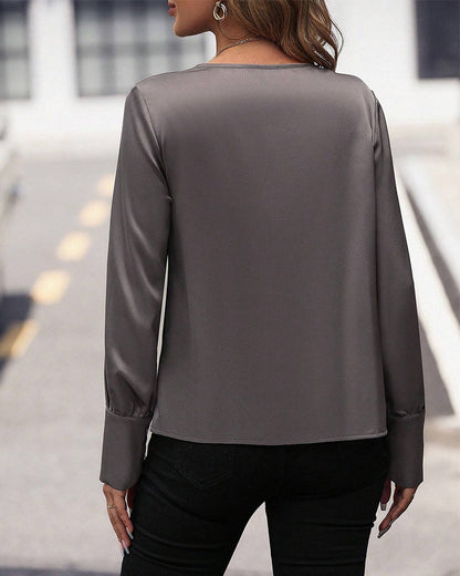 Plain Colour Blouse with Pleats