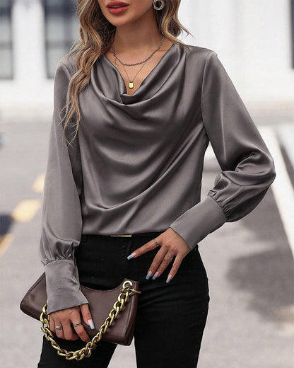 Plain Colour Blouse with Pleats