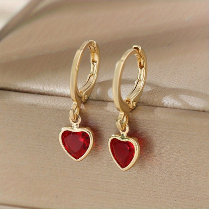 Elena | Chic Y2K Heart Pendant Earrings with Colourful Zirconia