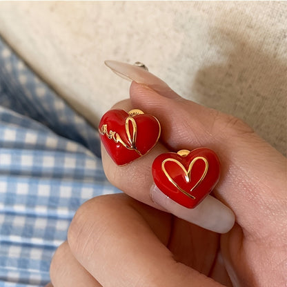 Elena | Elegant Red Heart & Letter Asymmetrical Earrings
