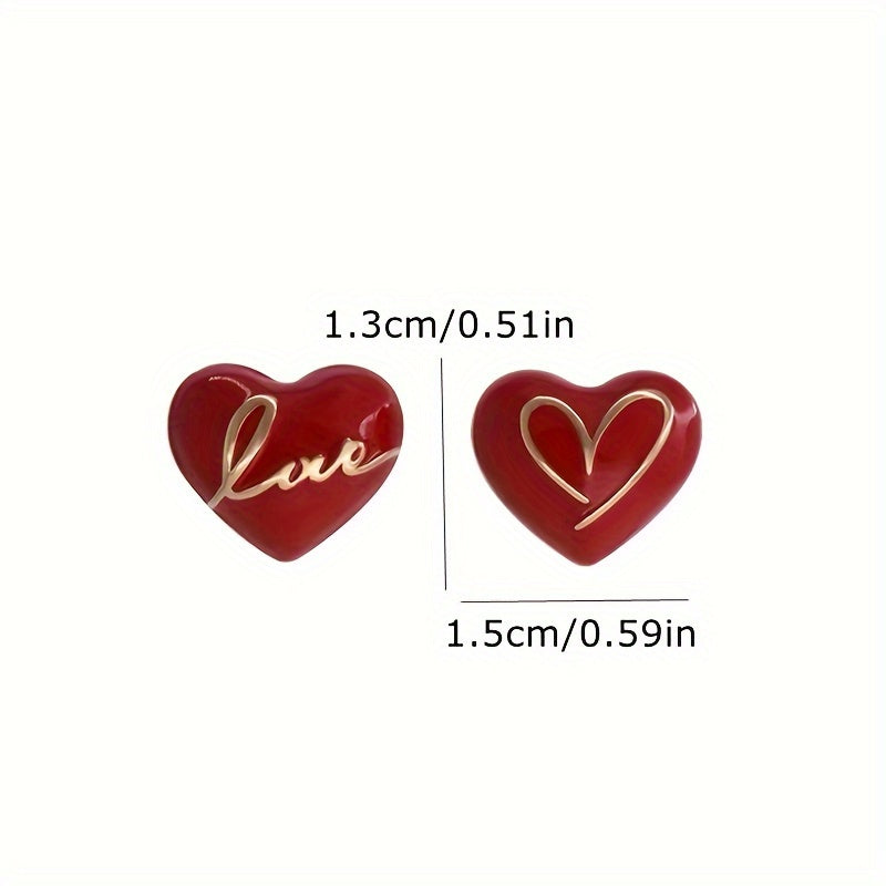 Elena | Elegant Red Heart & Letter Asymmetrical Earrings