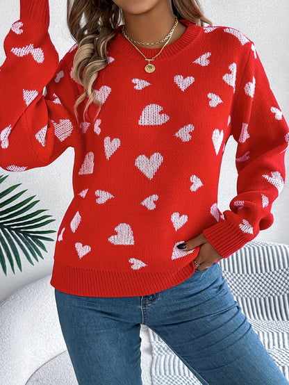 Elin | Elegant ladies' sweater with round neck and heart pattern