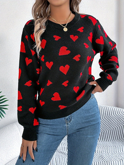 Elin | Elegant ladies' sweater with round neck and heart pattern