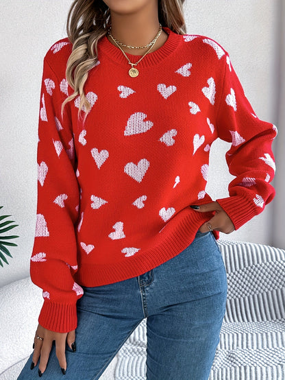 Elin | Elegant ladies' sweater with round neck and heart pattern