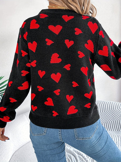 Elin | Elegant ladies' sweater with round neck and heart pattern