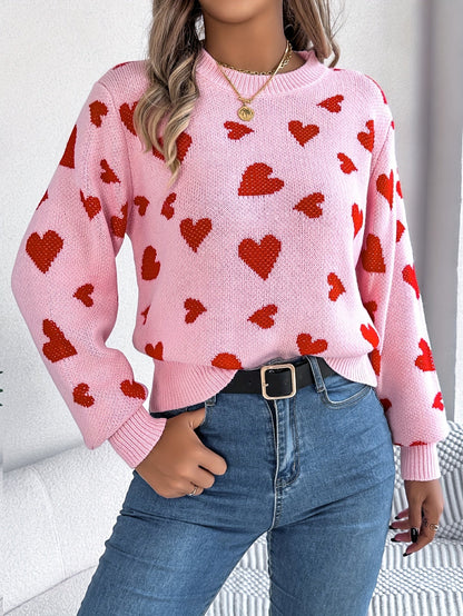 Elin | Elegant ladies' sweater with round neck and heart pattern