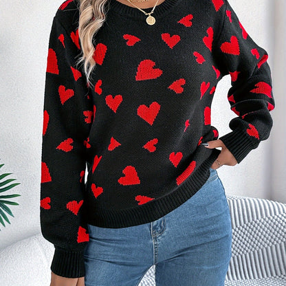Elin | Elegant ladies' sweater with round neck and heart pattern