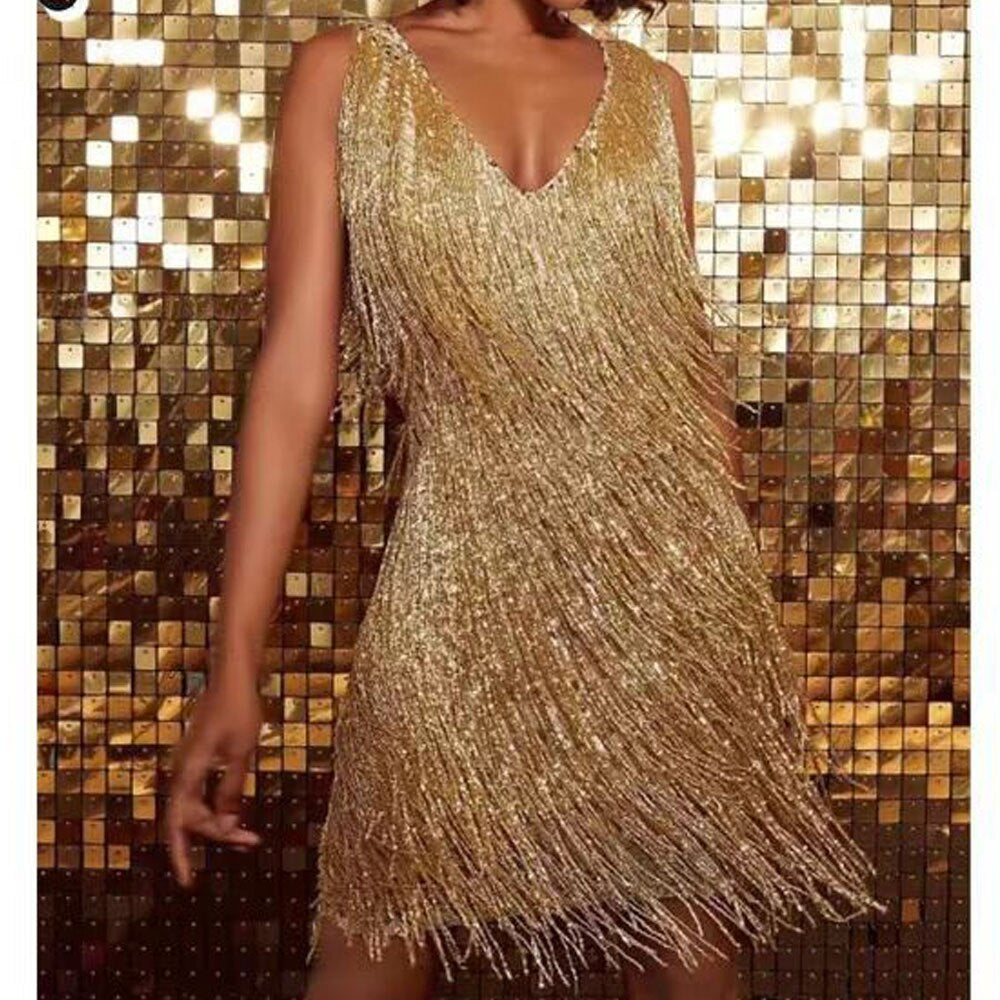 Elin | Sparkling Tassel Dress Without Sleeves