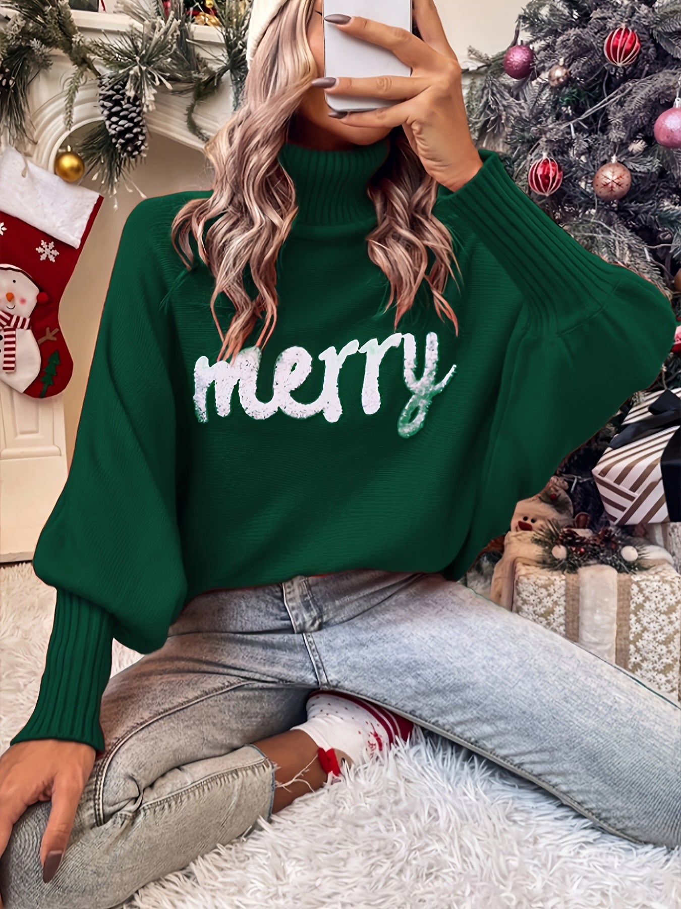 Elin | Cheerful Christmas Jumpers with Batwing Sleeves and Elegant Collar for Women