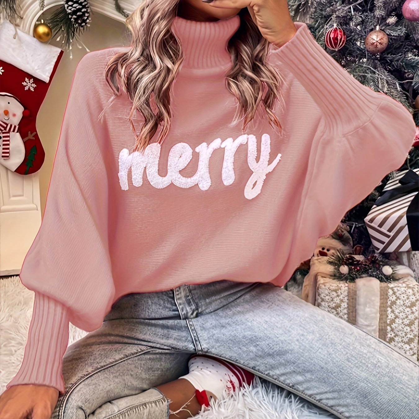 Elin | Cheerful Christmas Jumpers with Batwing Sleeves and Elegant Collar for Women