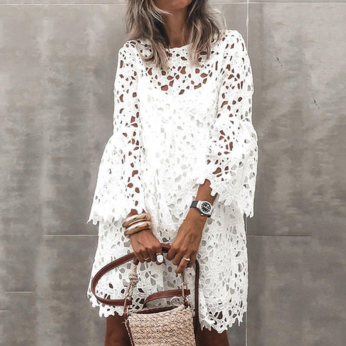 Eline | White Lace Swim Dress