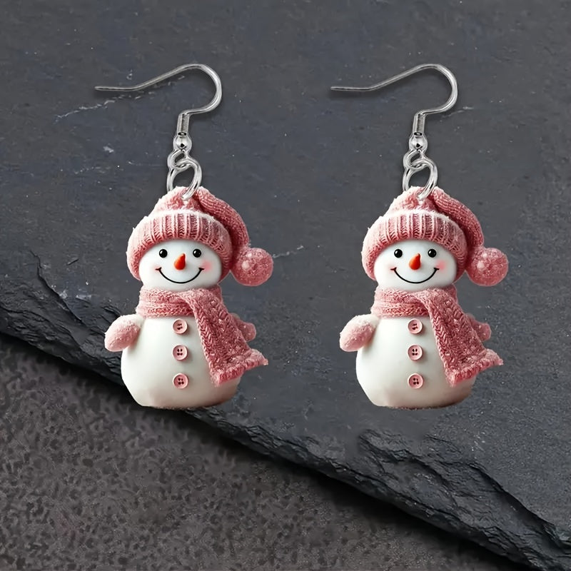 Elise | Cute Christmas Snowman Earrings with Pink Hat and Scarf