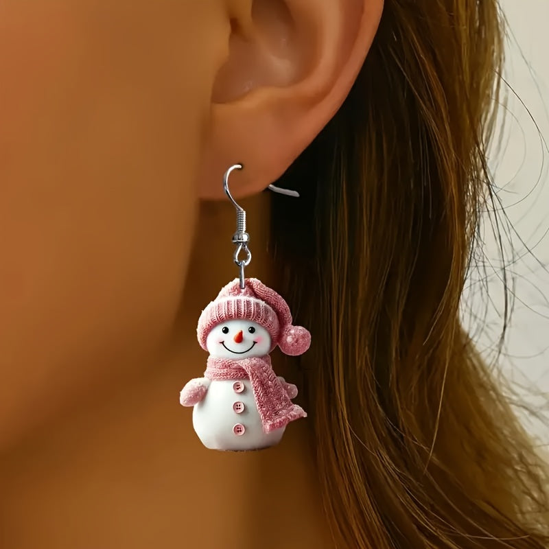 Elise | Cute Christmas Snowman Earrings with Pink Hat and Scarf