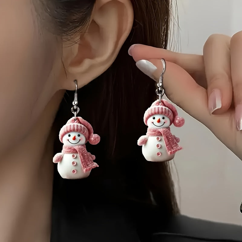 Elise | Cute Christmas Snowman Earrings with Pink Hat and Scarf