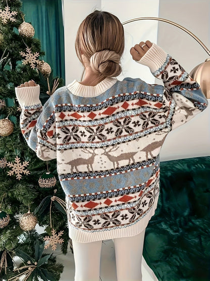 Elly | Cosy Christmas Jumper with Geometric Reindeer Pattern