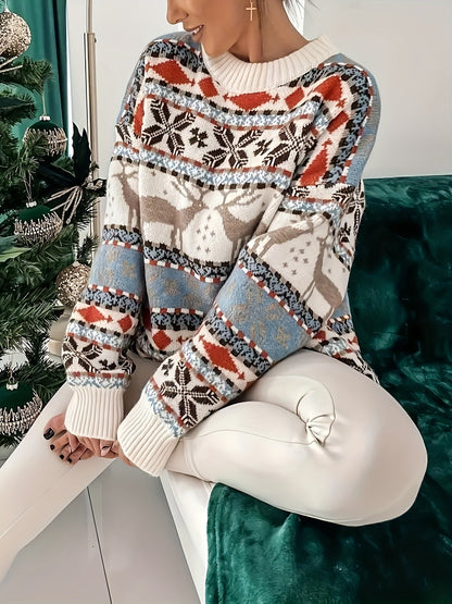 Elly | Cosy Christmas Jumper with Geometric Reindeer Pattern