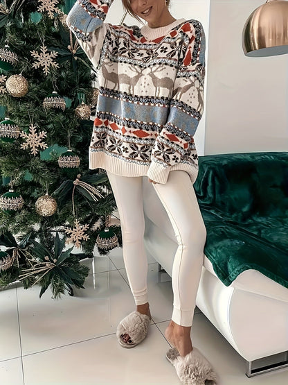 Elly | Cosy Christmas Jumper with Geometric Reindeer Pattern