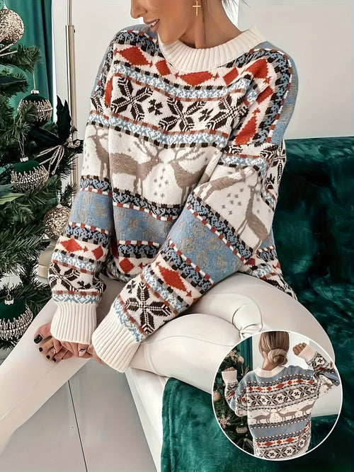 Elly | Cosy Christmas Jumper with Geometric Reindeer Pattern