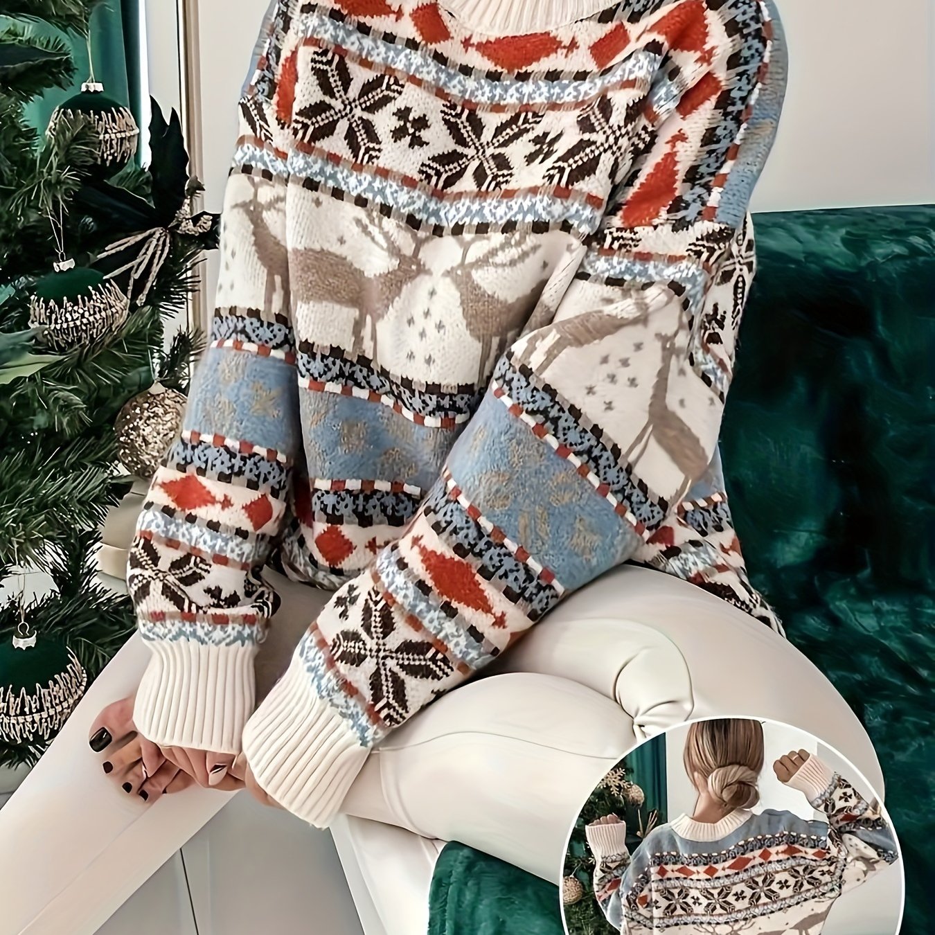 Elly | Cosy Christmas Jumper with Geometric Reindeer Pattern