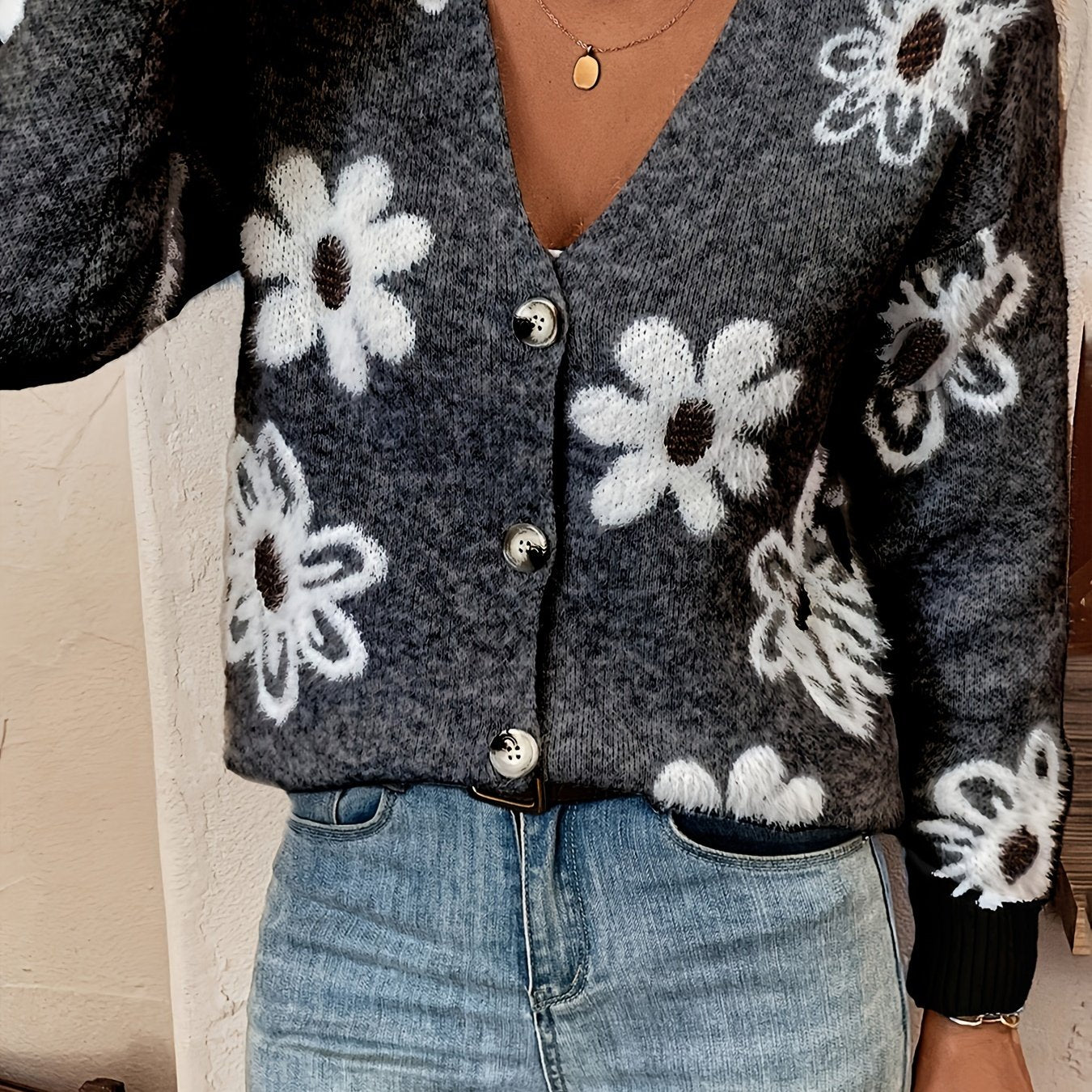 Emma | Floral Pattern Cardigan Jumper