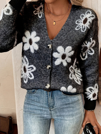 Emma | Floral Pattern Cardigan Jumper