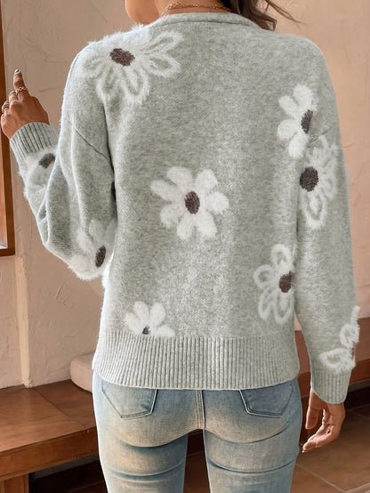 Emma | Floral Pattern Cardigan Jumper