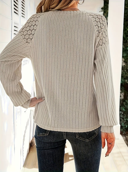 Emma | Elegant polyester ladies' sweatshirt with lace shoulder detail and button accents