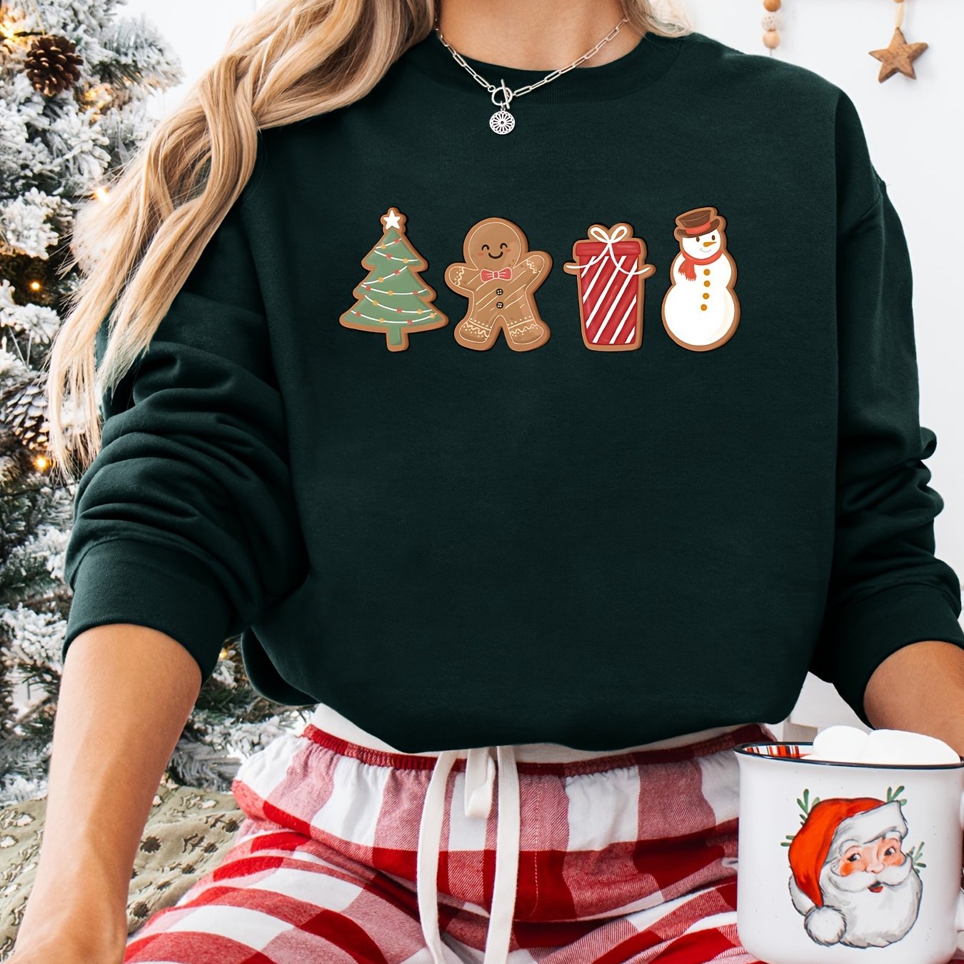 Emma | Festive Christmas Jumper with Snowman and Tree Print