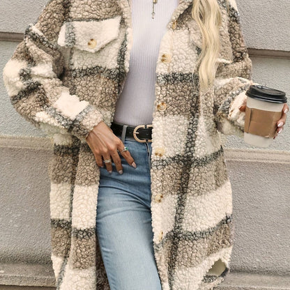 Emma | Checked Button Coat with Fuzzy Pattern