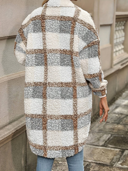 Emma | Checked Button Coat with Fuzzy Pattern