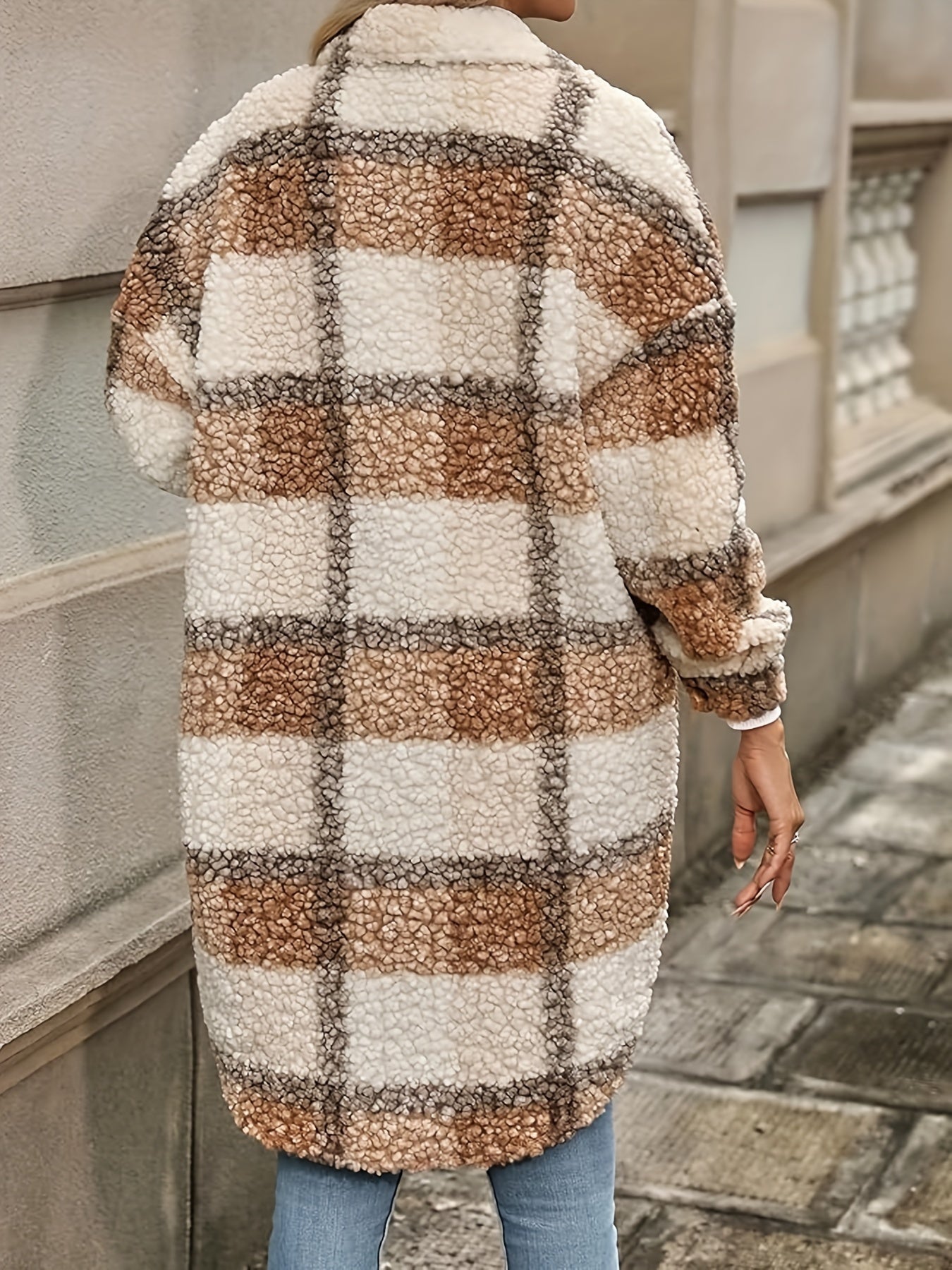 Emma | Checked Button Coat with Fuzzy Pattern