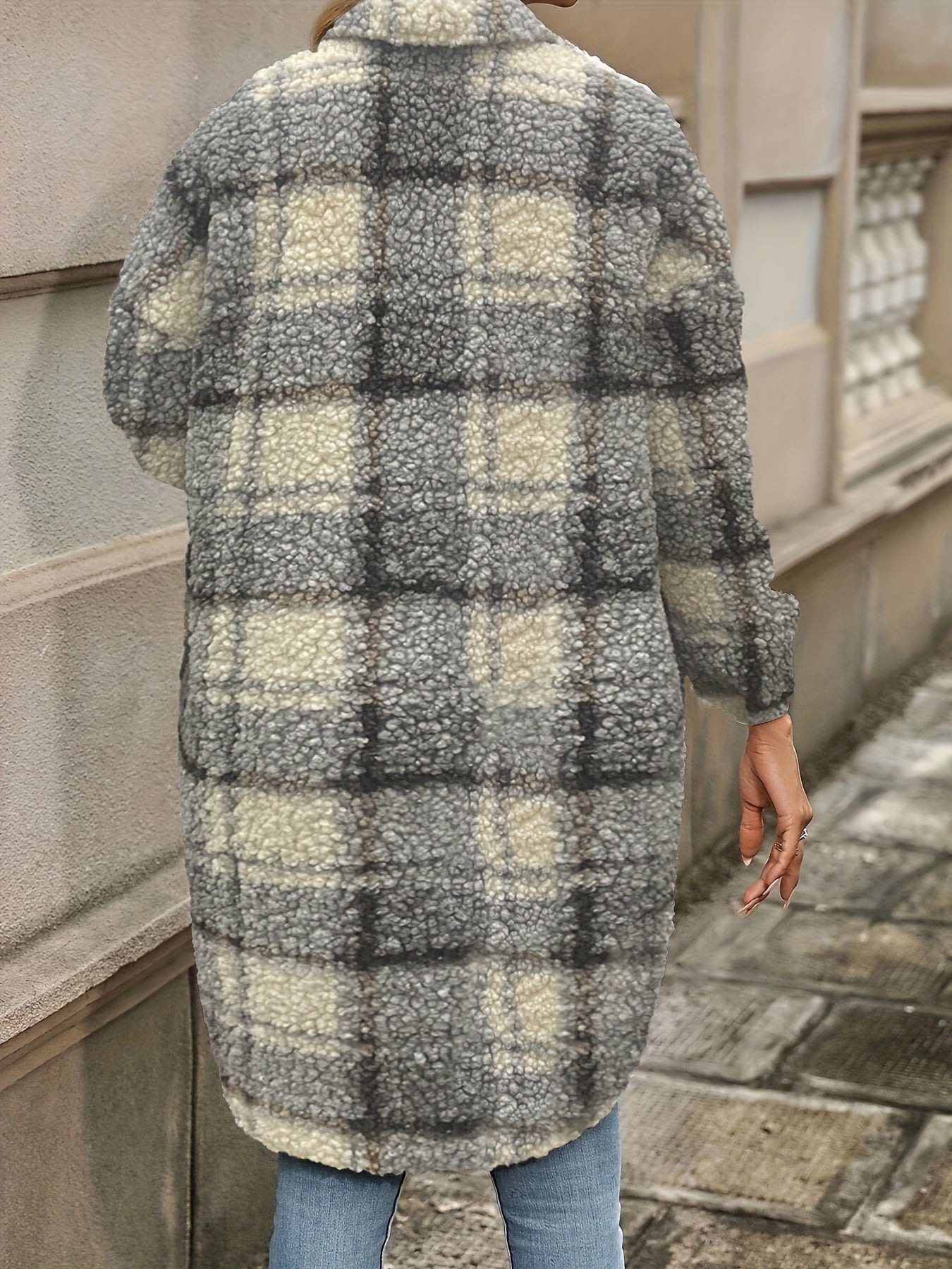 Emma | Checked Button Coat with Fuzzy Pattern