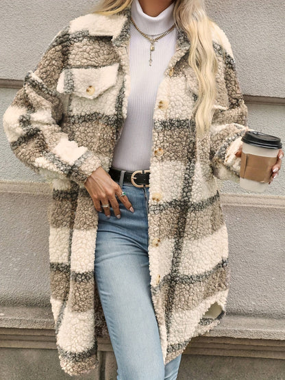 Emma | Checked Button Coat with Fuzzy Pattern