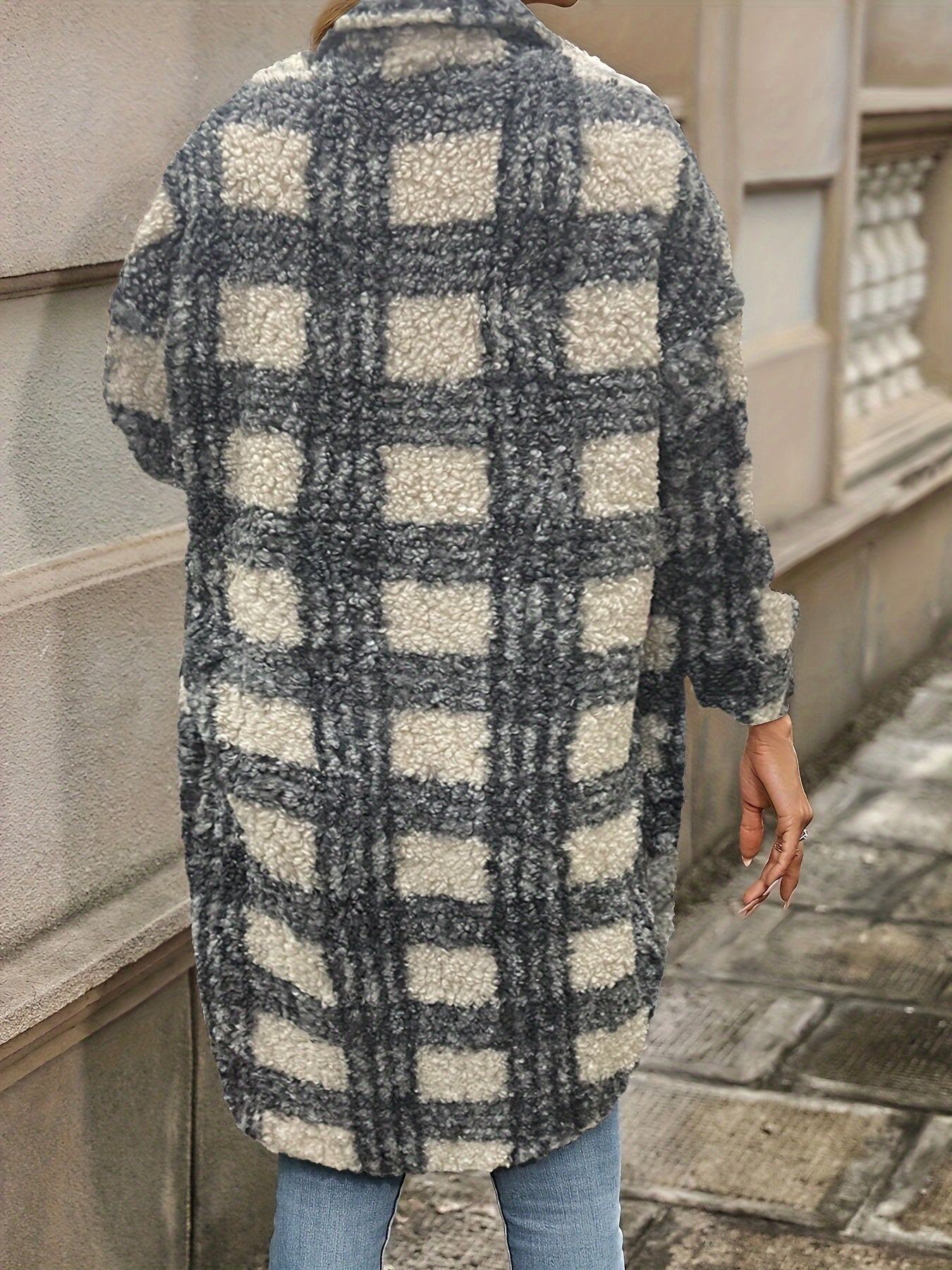 Emma | Checked Button Coat with Fuzzy Pattern