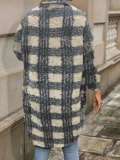 Emma | Checked Button Coat with Fuzzy Pattern
